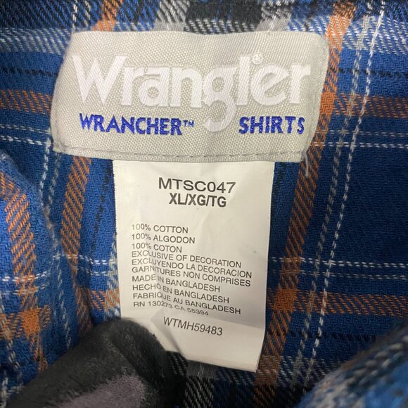 Wrangler Flannel Pearl Snap Shirt Men's XL Fits Large Blue Black Plaid Western - Picture 5 of 11